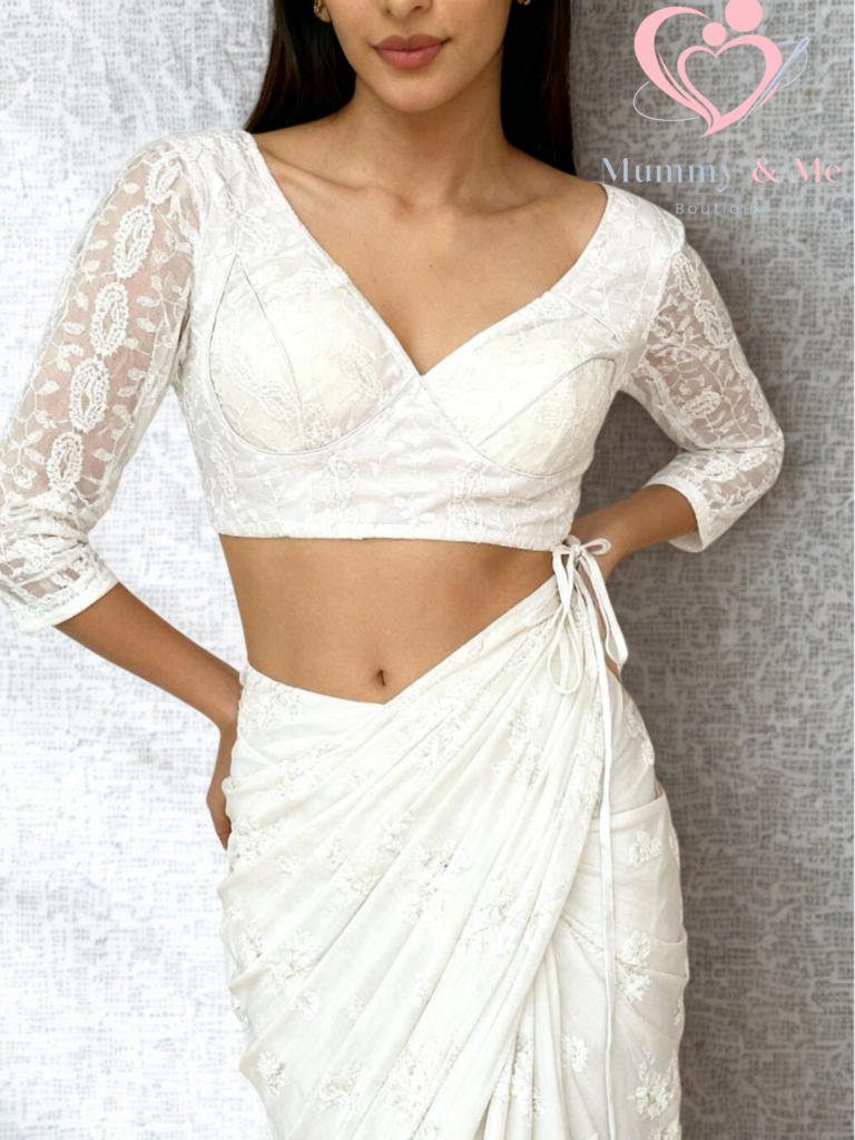 READYMADE WHITE FLORAL EMBROIDERED  BLOUSE