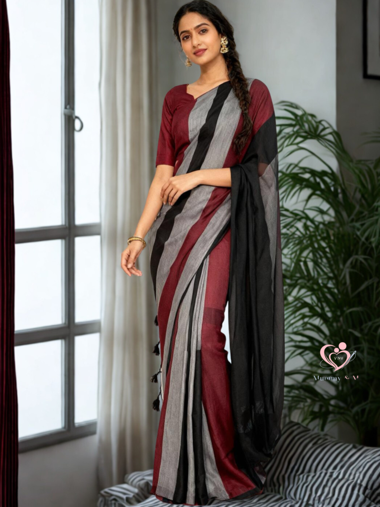 Black Khadi Handloom Multicolour Saree