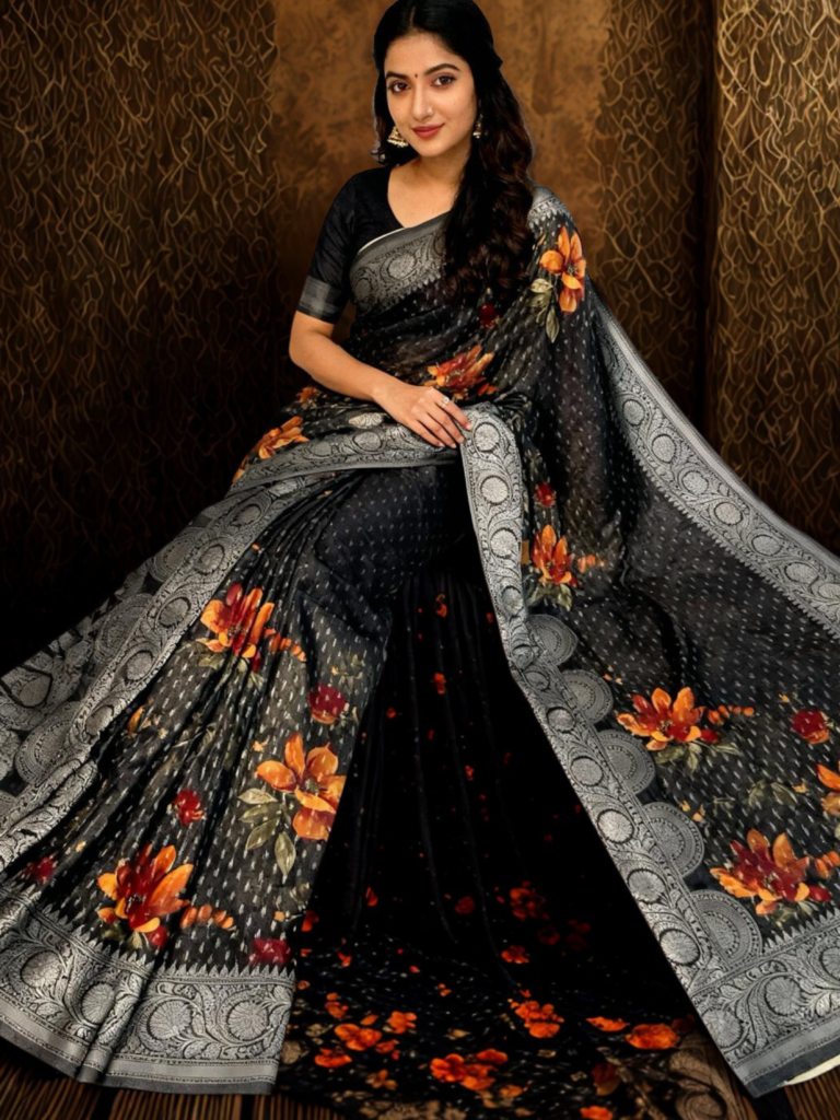 BLACK Banarasi Chanderi Silk Sree