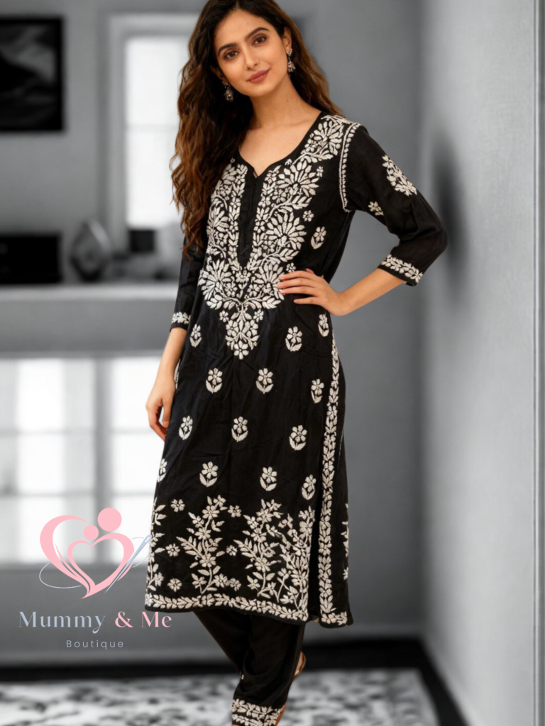 CHIKANKARI BLACK KURTI