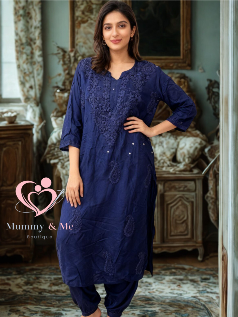 CHIKANKARI BLUE KURTI