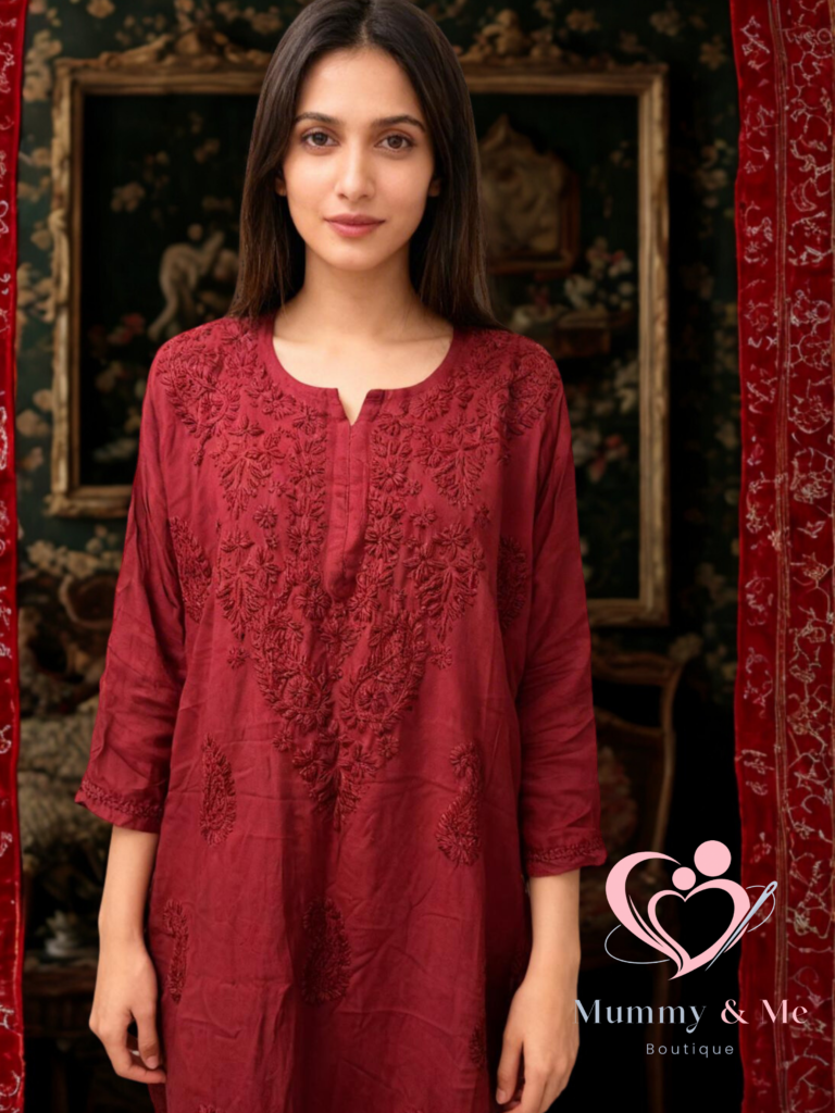 CHIKANKARI MAROON KURTI