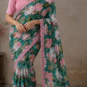 Floral Print Chiffon Saree