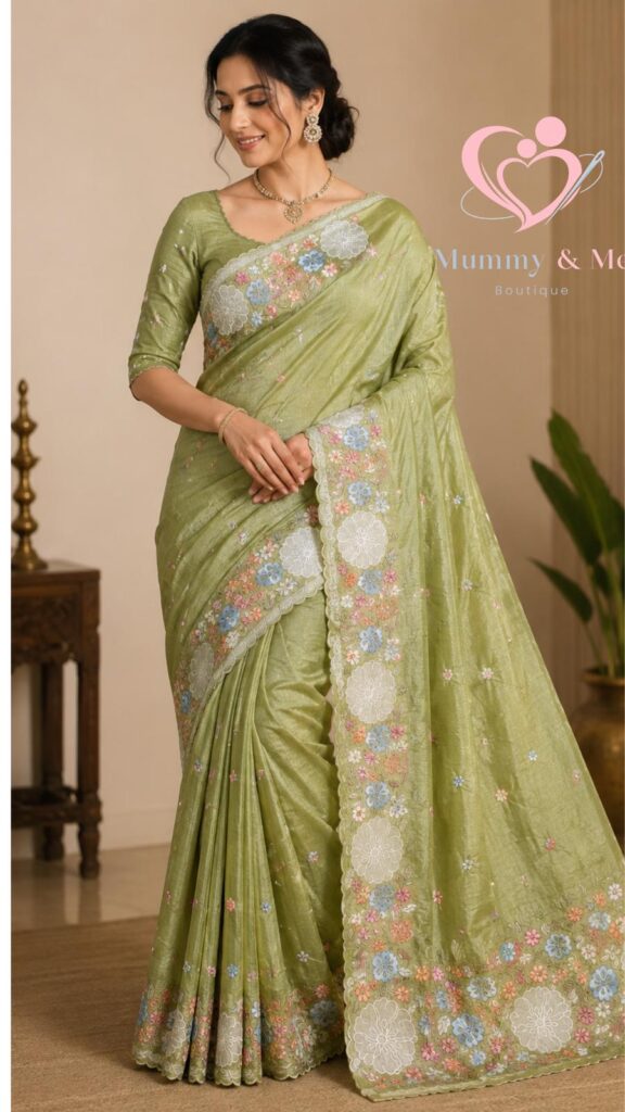 Embroidered Crushed Tissue Organza Saree.