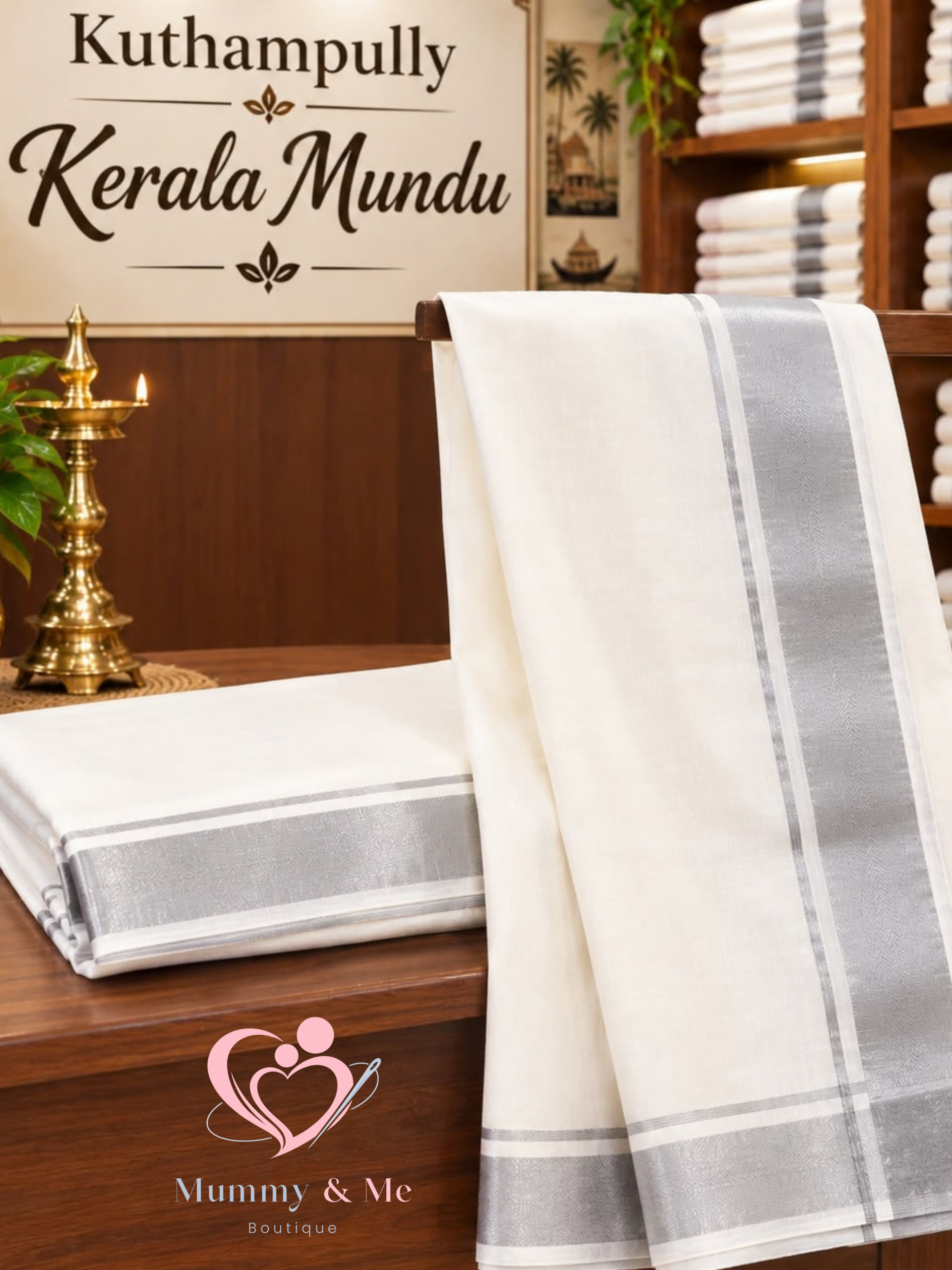 Silver Border Cotton Kuthampully Kerala Mundu
