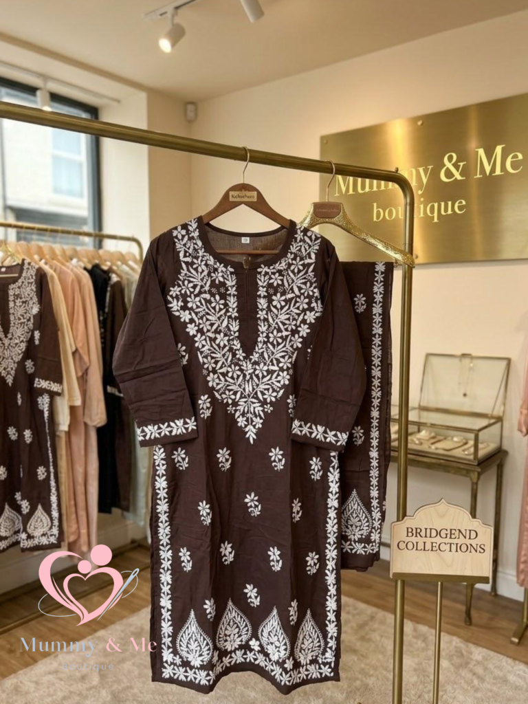LUCKNOWI CHIKANKARI COFFEE BROWN COLOUR  KURTIS