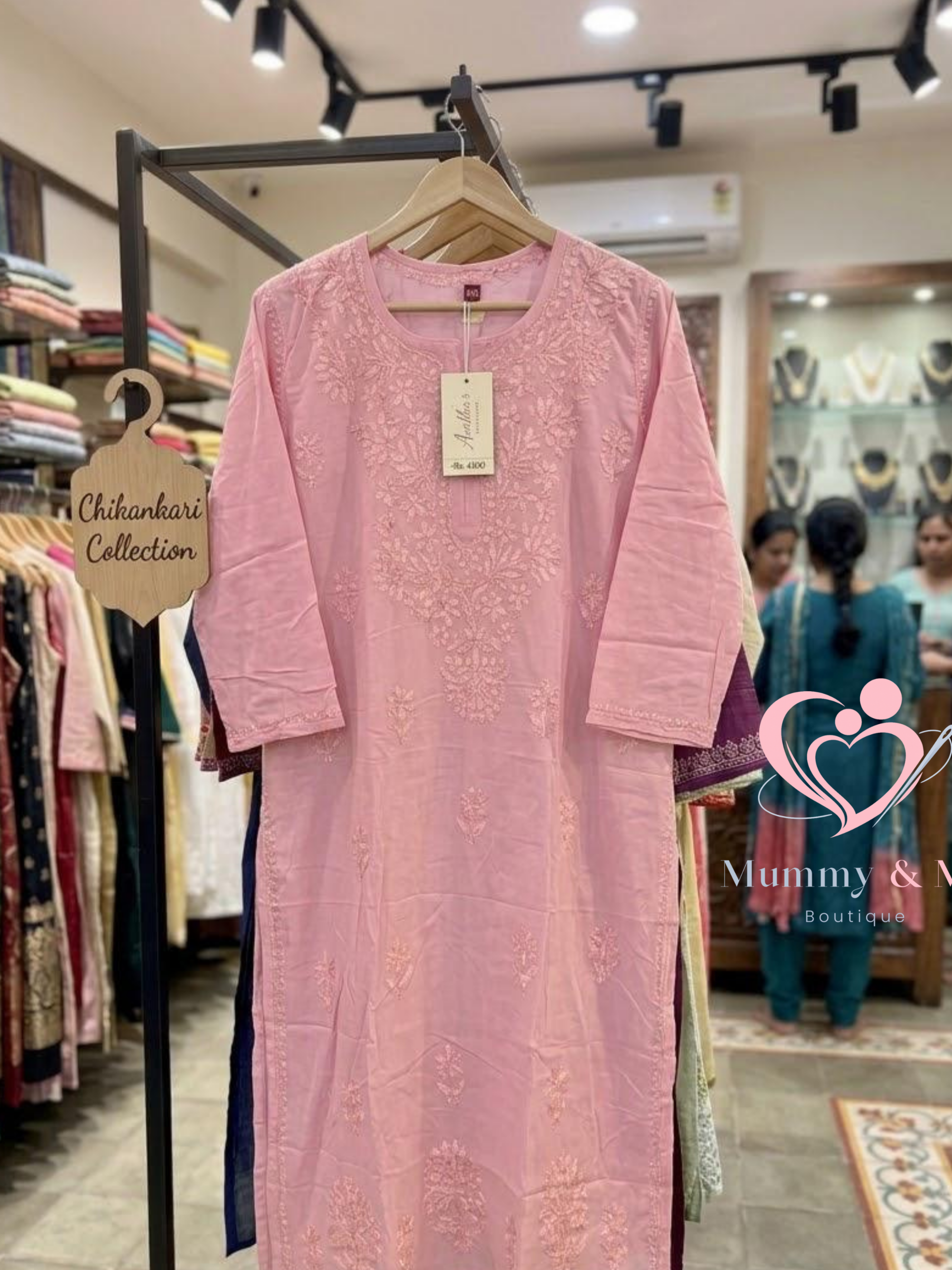 LUCKNOWI CHIKANKARI PINK MUSLIN KURTIS TOP - Image 3