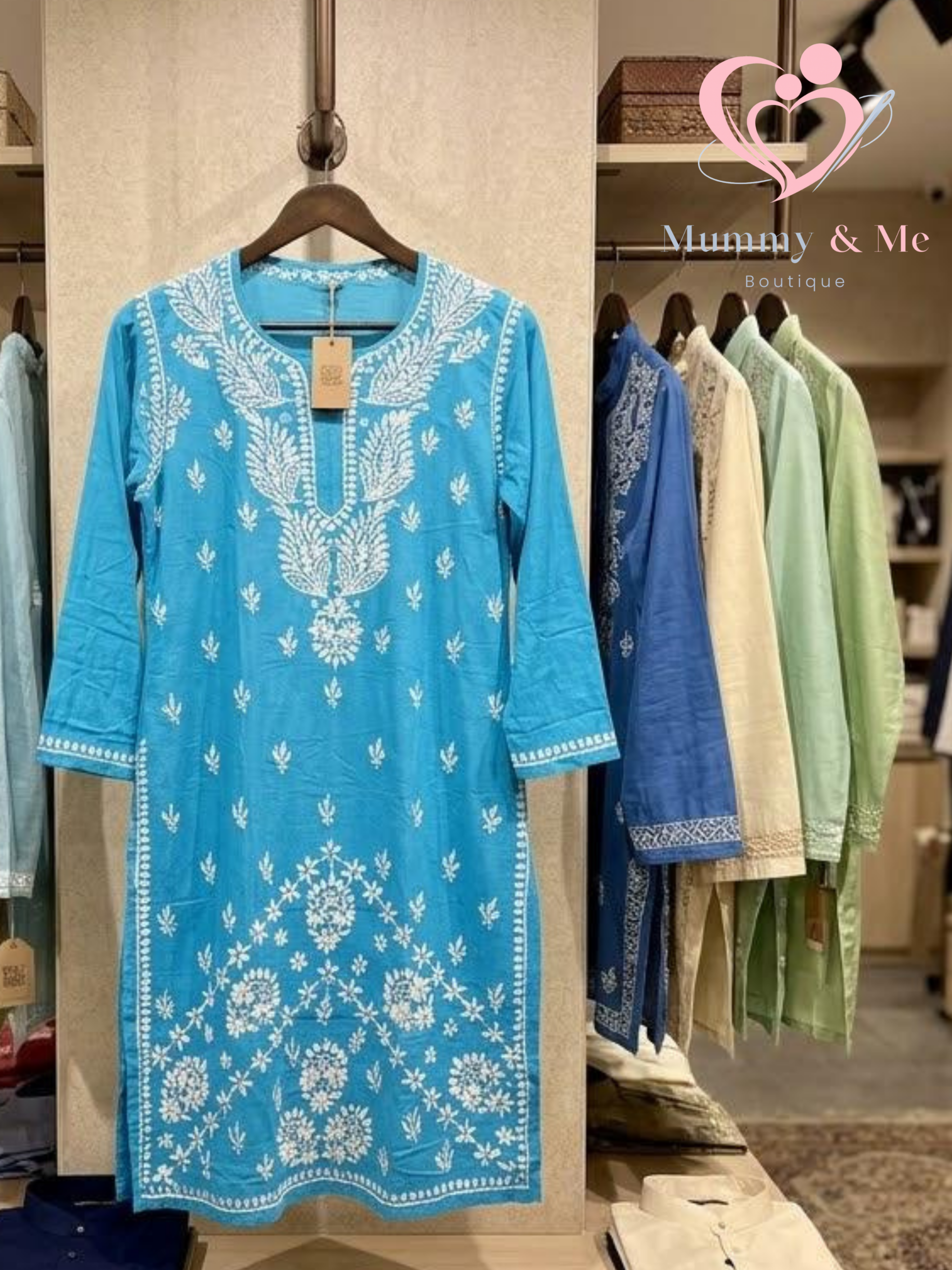 LUCKNOWI CHIKANKARI SKY BLUE MODAL KURTIS TOP - Image 2