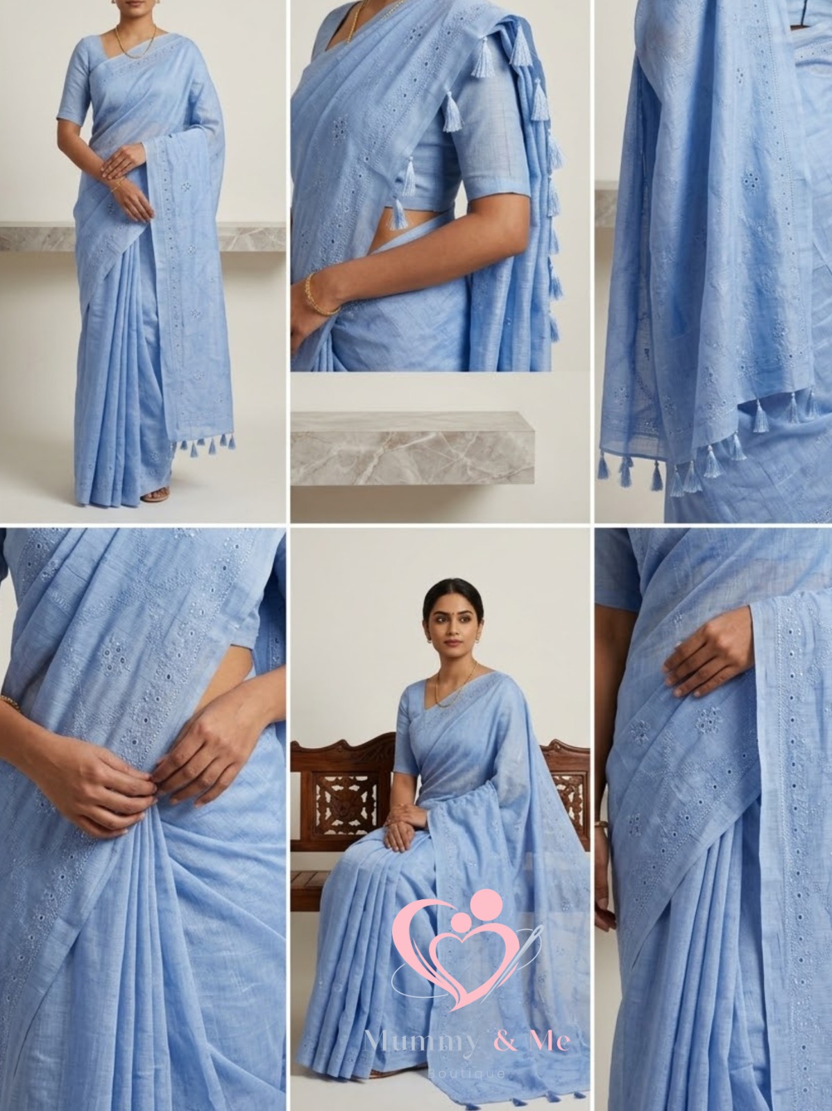 CRINKLED TISSUE ORGANZA ICY BLUE SAREE - Image 2