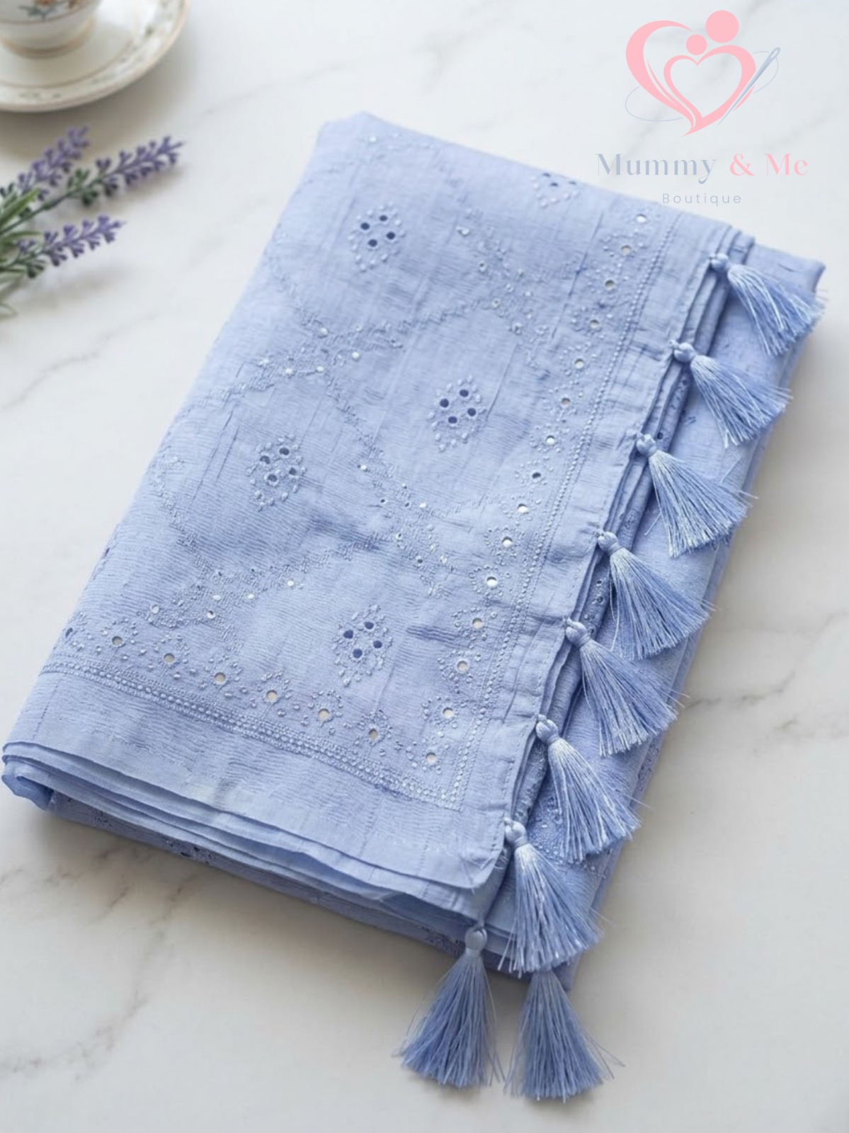 CRINKLED TISSUE ORGANZA ICY BLUE SAREE - Image 3