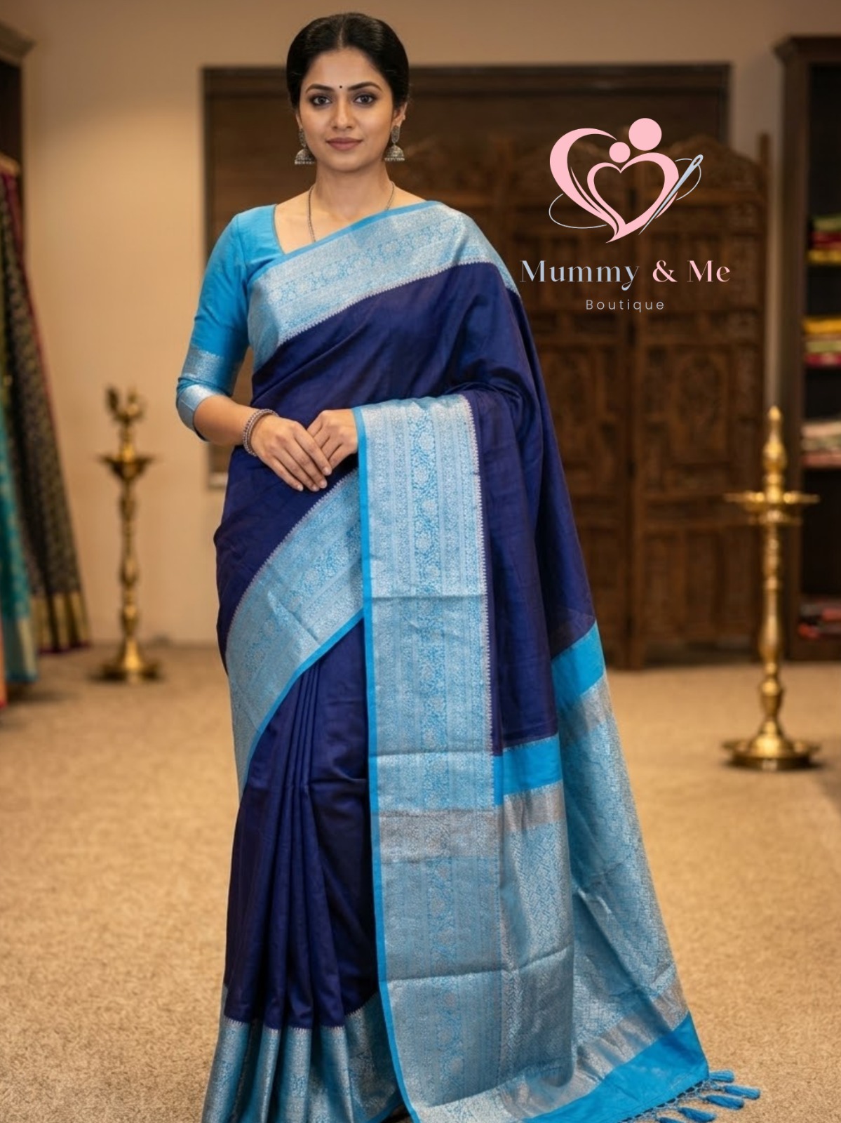 Navy Blue Jute Silk Jute Banarasi Silk Saree