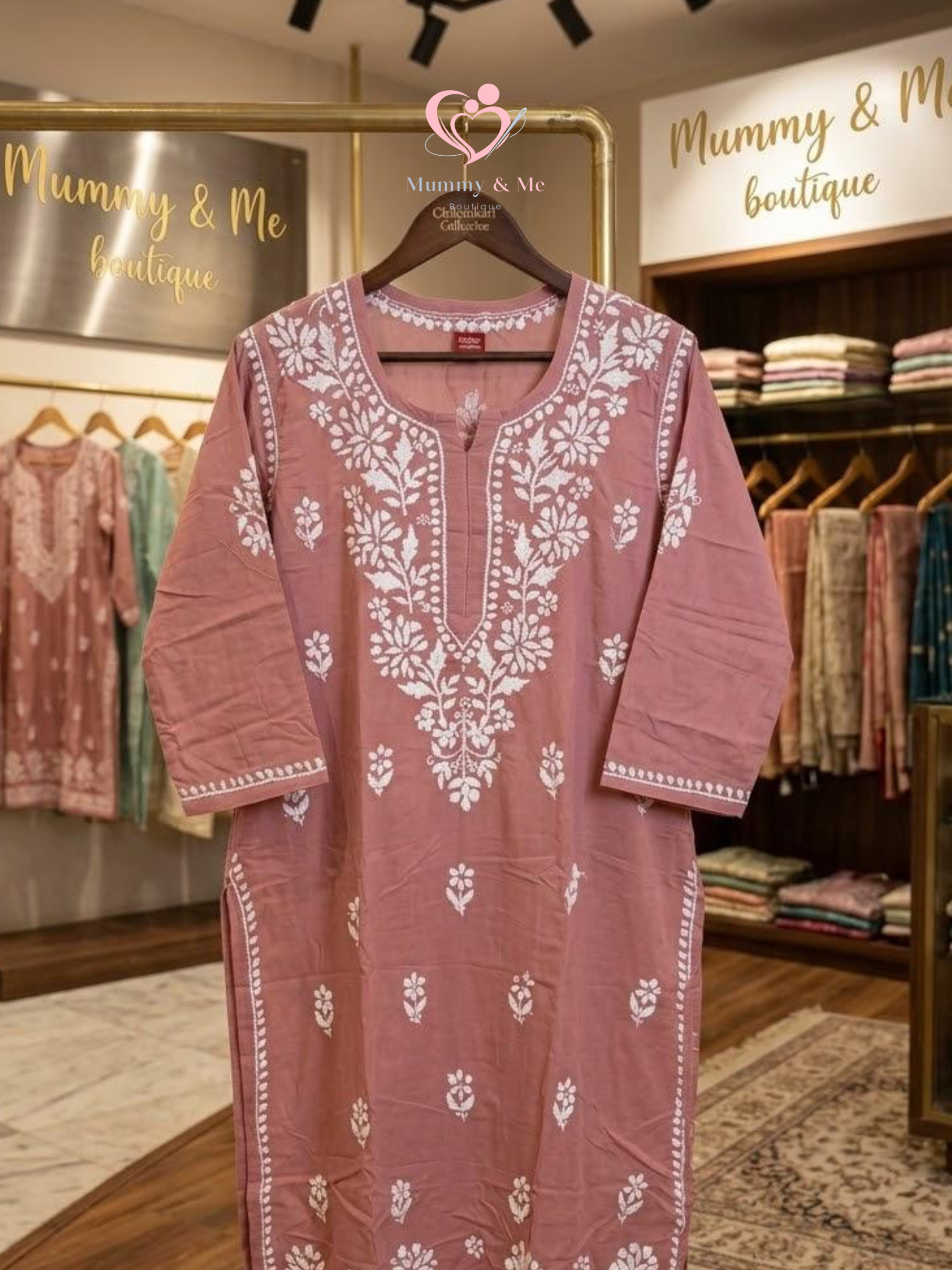LUCKNOWI CHIKANKARI MAUVE-PINK MODAL KURTIS TOP - Image 2