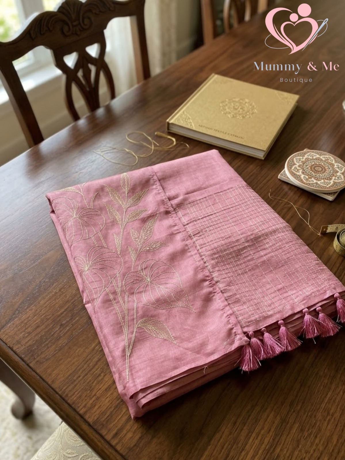 Tussar finish soft silk saree with thread work - Image 2