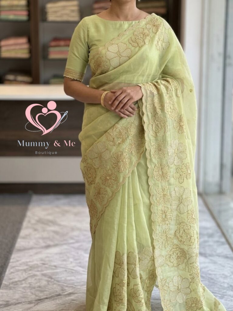 SEMI ORGANZA SAREE WITH THREAD WORK