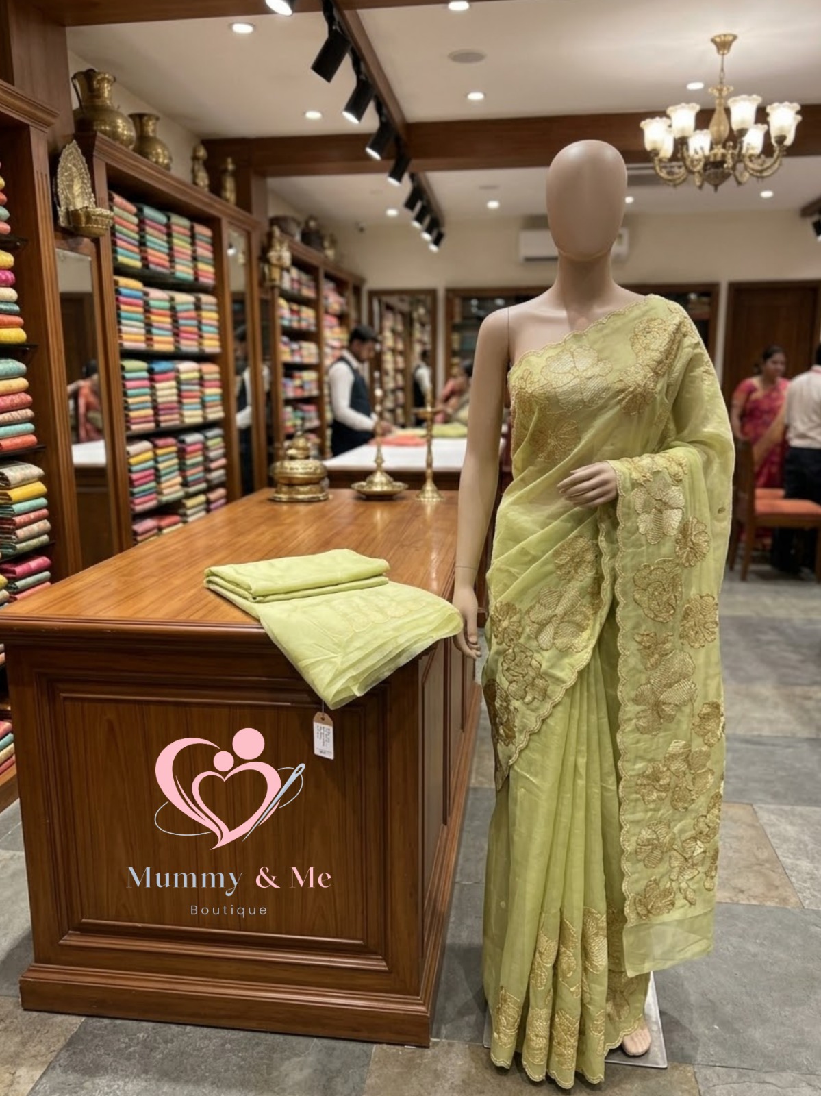 SEMI ORGANZA SAREE WITH THREAD WORK - Image 2
