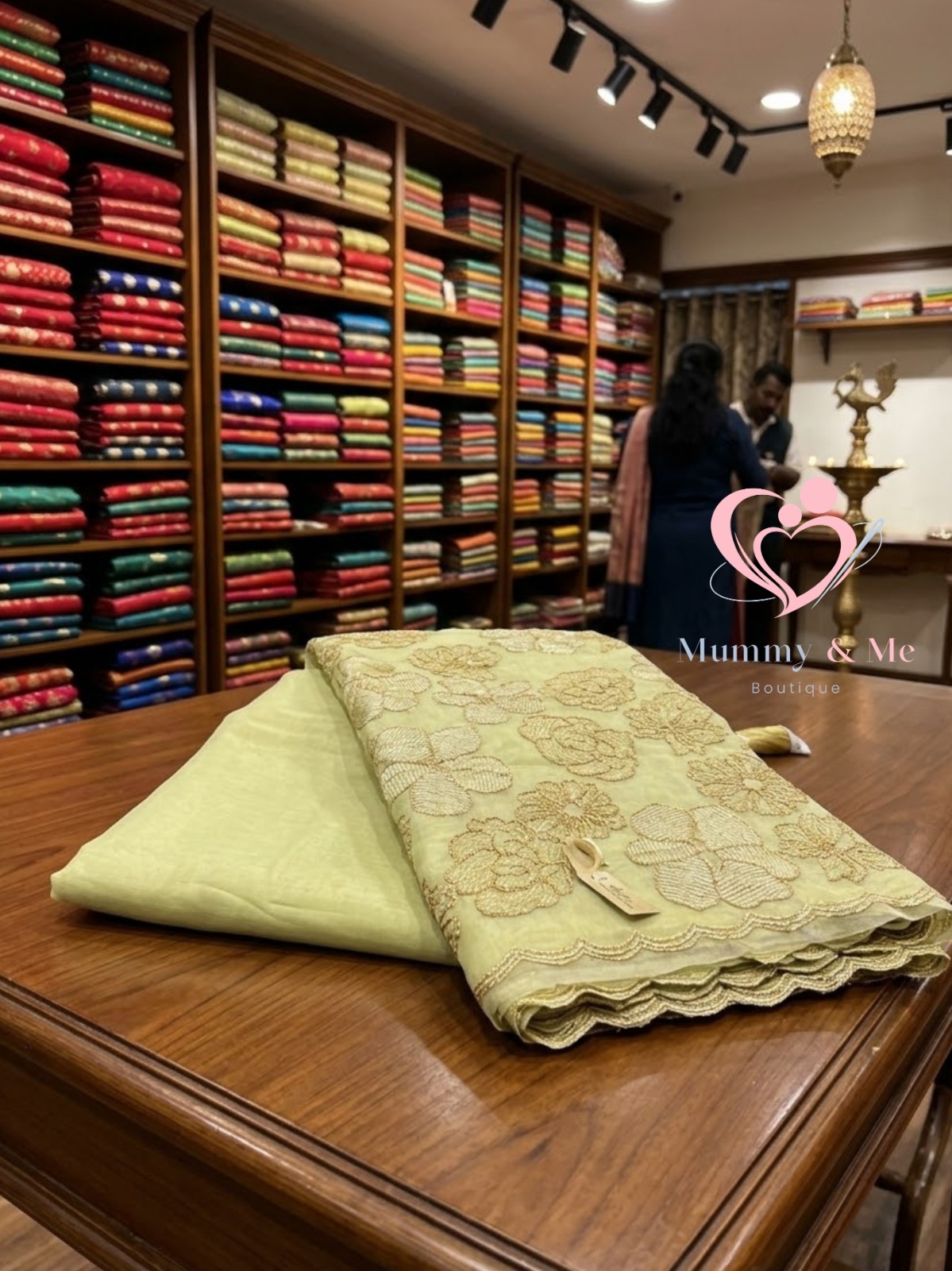 SEMI ORGANZA SAREE WITH THREAD WORK - Image 3