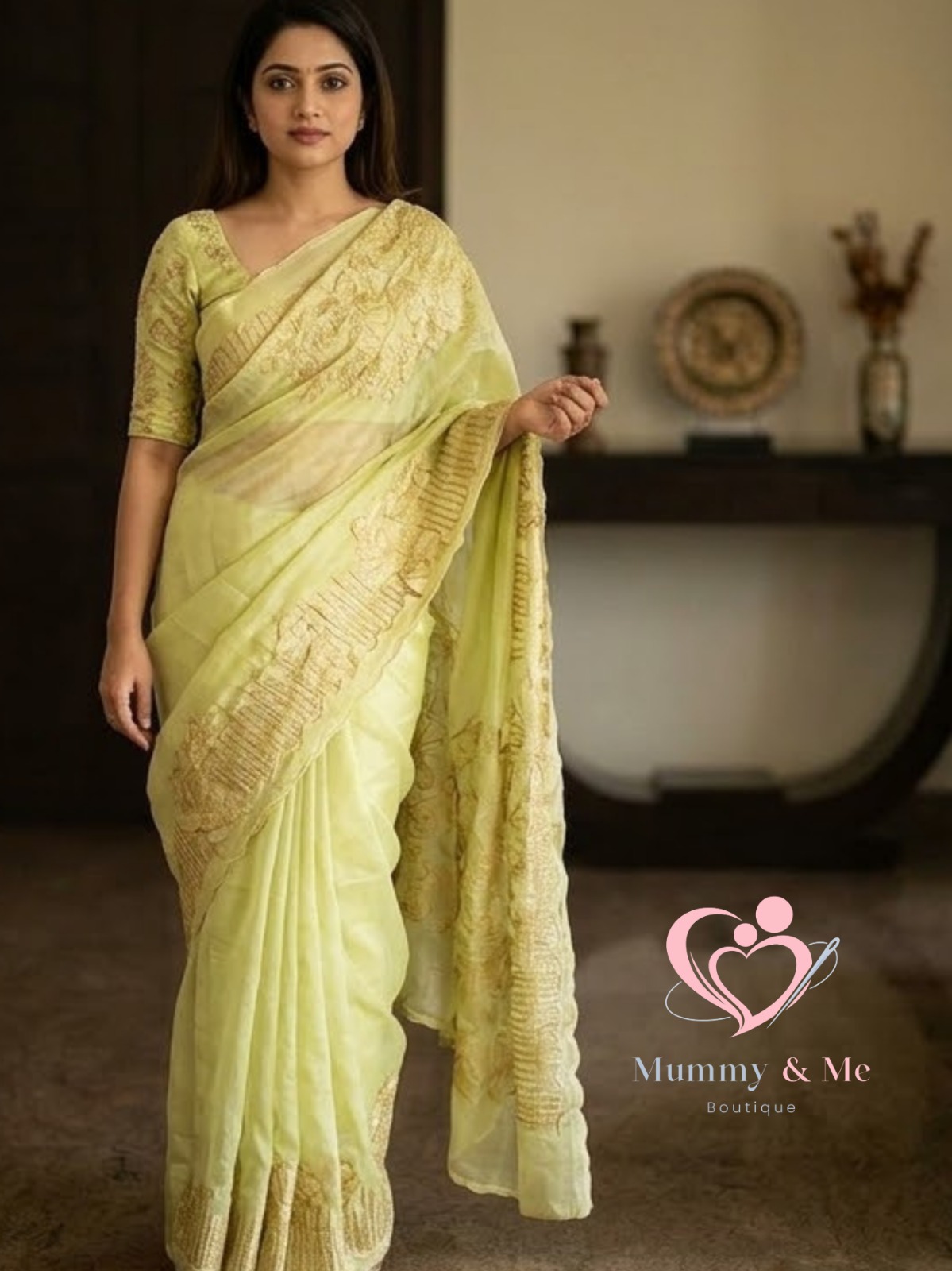 SEMI ORGANZA SAREE WITH THREAD WORK - Image 4