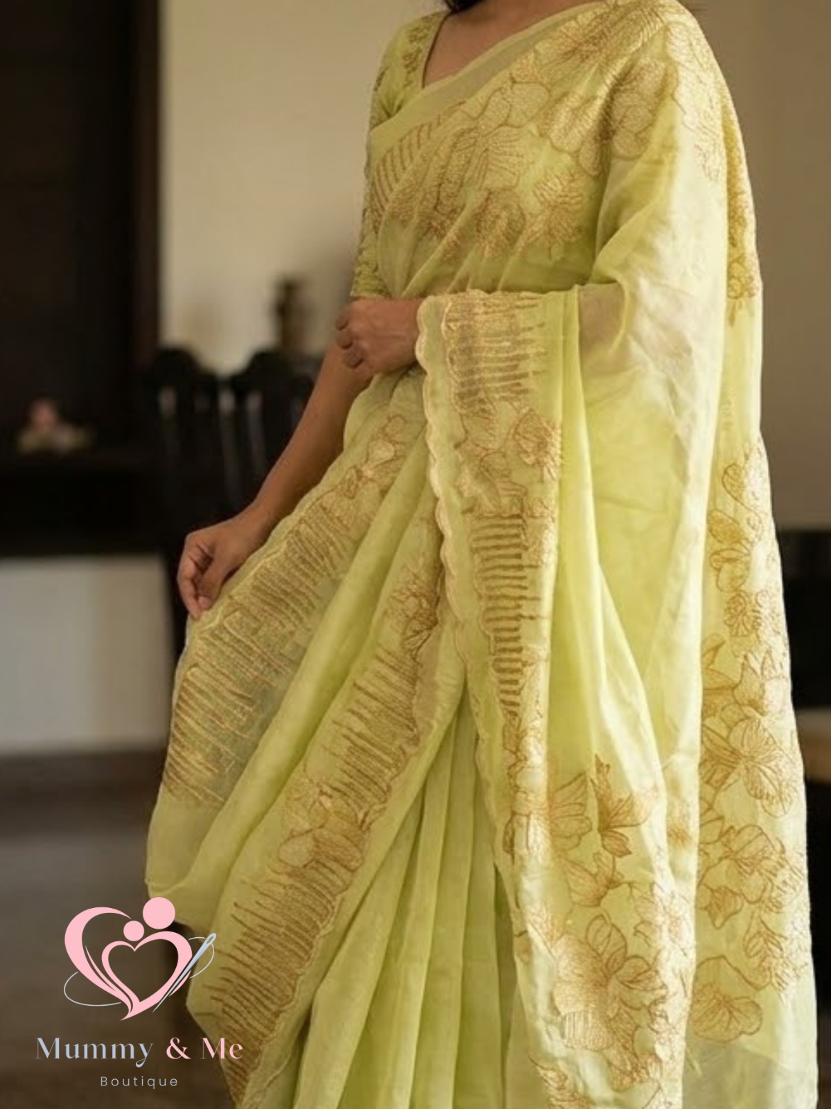 SEMI ORGANZA SAREE WITH THREAD WORK - Image 5