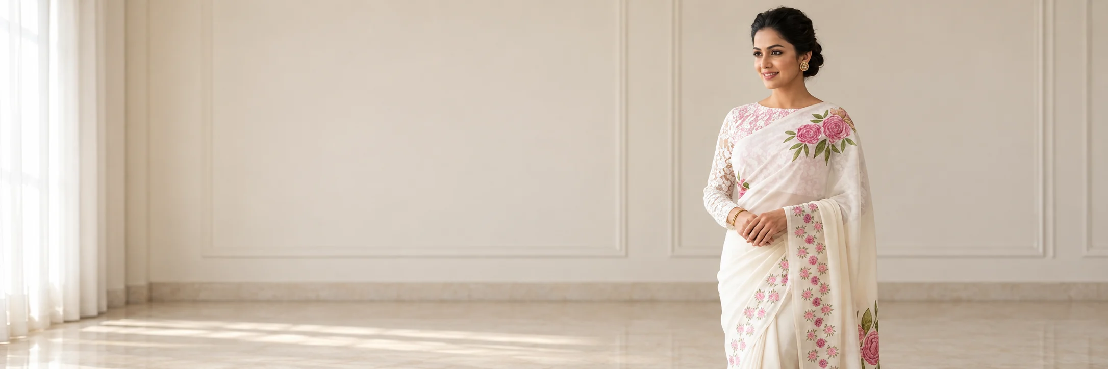 White floral saree from the Mummy and Me Boutique collection